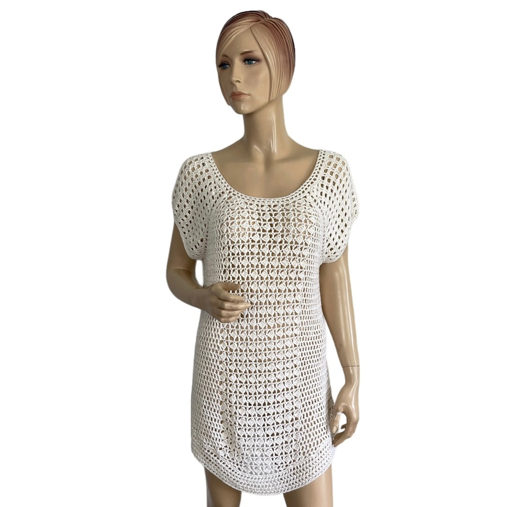 Dressbarn Women's Beige Crochet Short Sleeve Top XL